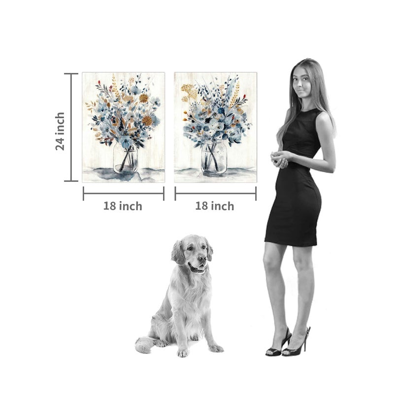 Hardy Gallery Floral Painting Canvas Wall Art: Abstract Flower Bouquet in Glass Bottle Picture Print for Dining Room (18'' x 24'' x 2 Panels) - Image 4
